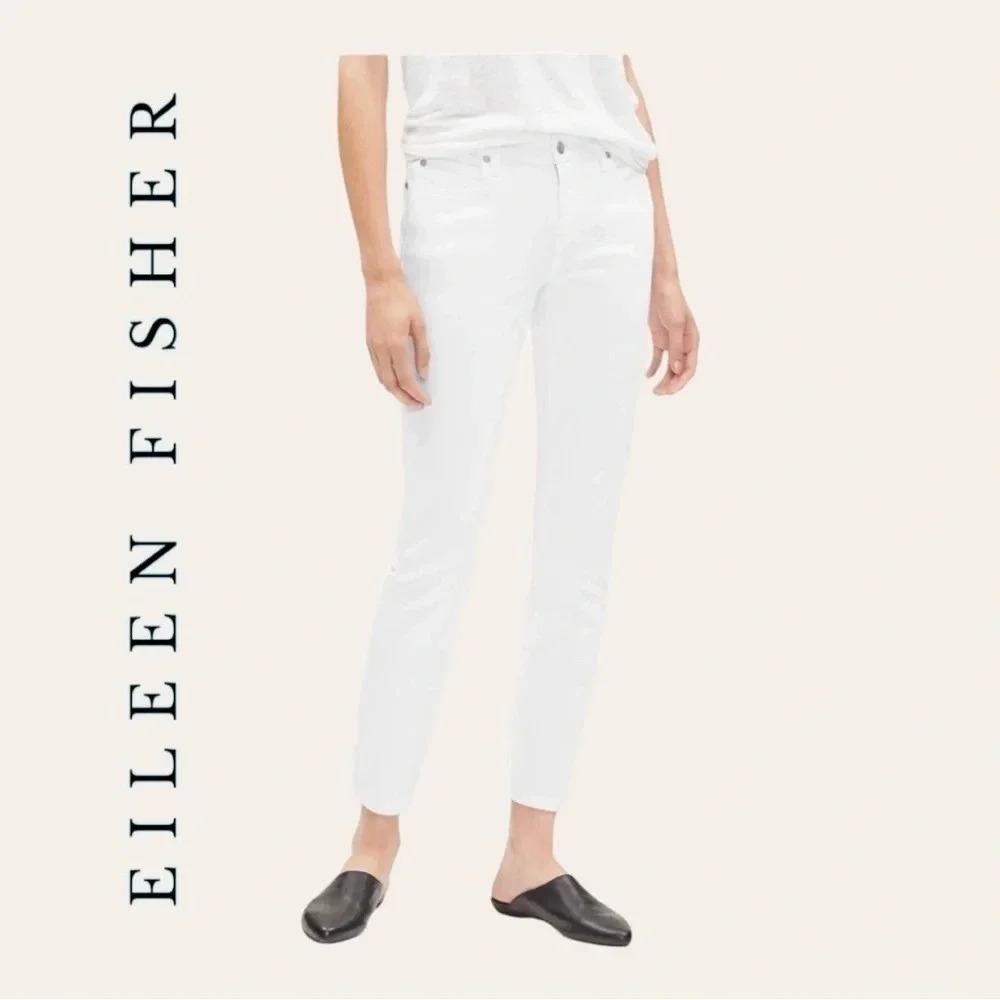 0183. EILEEN FISHER WHITE SLIM‎ ANKLE  DENIM JEANS SIZE 6